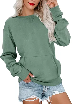 Sweatshirt for Women Long Sleeve Crewneck Sweatshirt Casual Solid Pullover Loose Fit Sweatshirt with Pocket