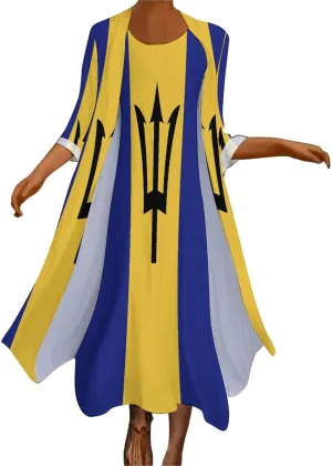 TAIZIYEAH Dress Suit Barbados Flag Women's Summer Casual Loose Dress Long Dress Short Sleeve for Girls Fashion Skirts L
