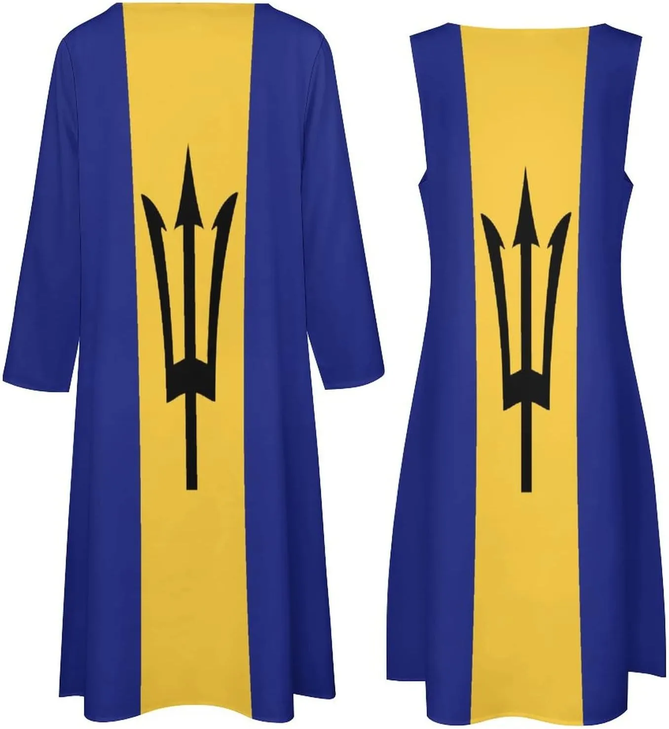 TAIZIYEAH Dress Suit Barbados Flag Women's Summer Casual Loose Dress Long Dress Short Sleeve for Girls Fashion Skirts L