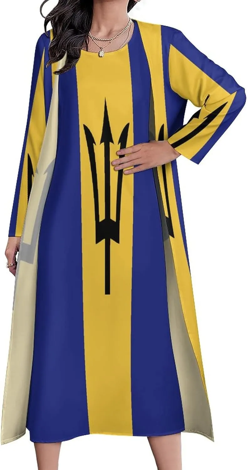 TAIZIYEAH Dress Suit Barbados Flag Women's Summer Casual Loose Dress Long Dress Short Sleeve for Girls Fashion Skirts L