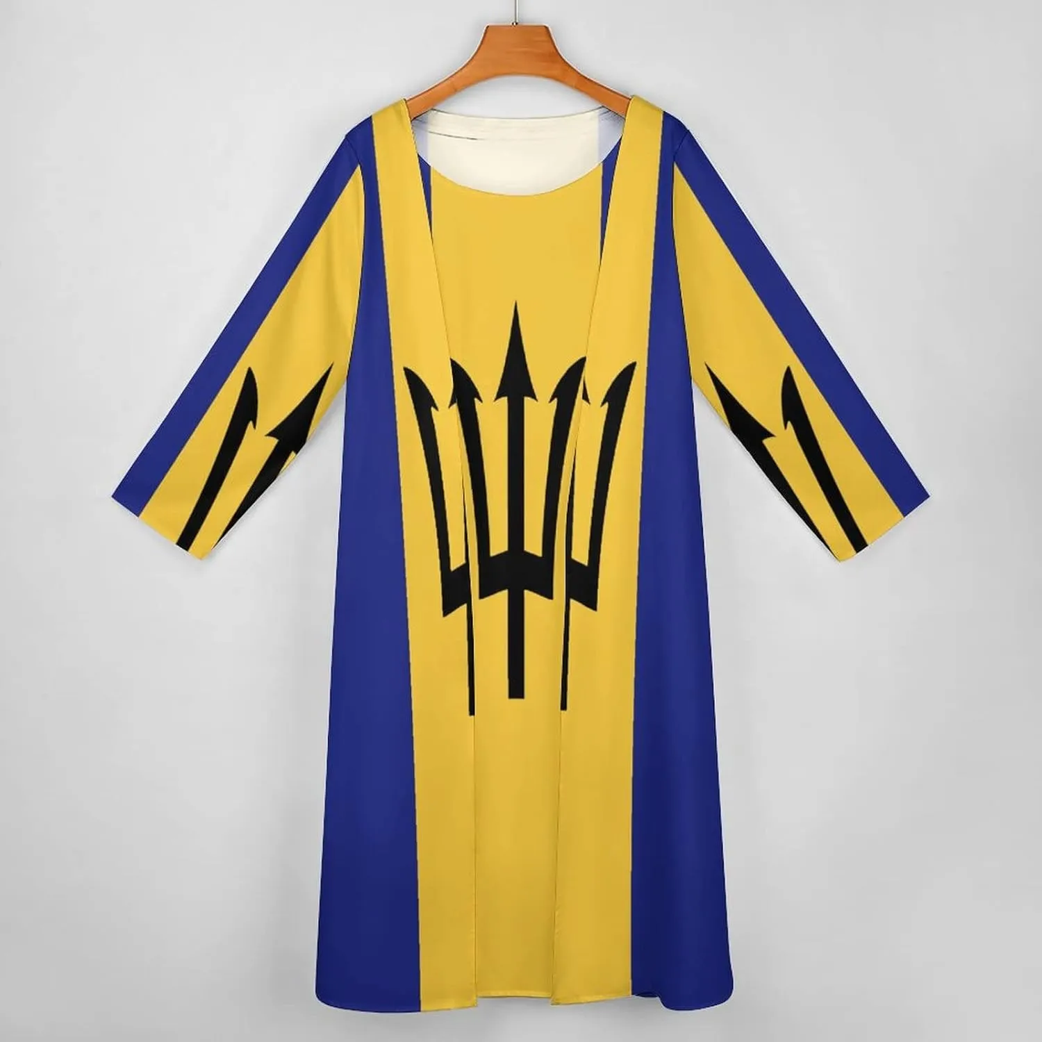 TAIZIYEAH Dress Suit Barbados Flag Women's Summer Casual Loose Dress Long Dress Short Sleeve for Girls Fashion Skirts L