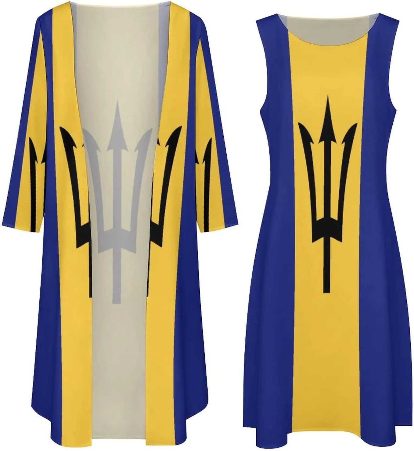 TAIZIYEAH Dress Suit Barbados Flag Women's Summer Casual Loose Dress Long Dress Short Sleeve for Girls Fashion Skirts L