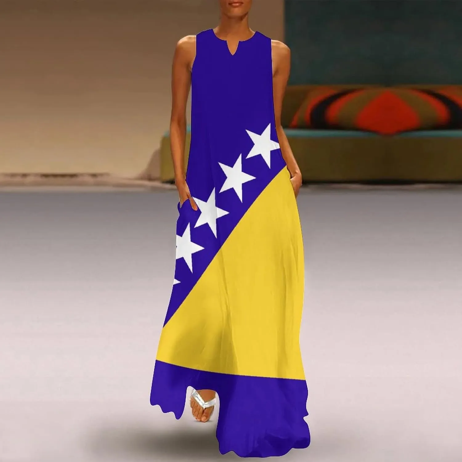 TAIZIYEAH Long Dress Elegant Casual Long Dress Bosnia and Herzegovina Flag Girls Summer Sunshine Beach Skirts for Womens S