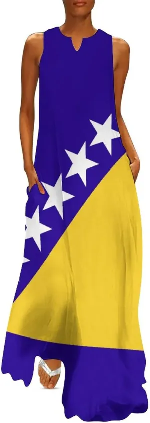 TAIZIYEAH Long Dress Elegant Casual Long Dress Bosnia and Herzegovina Flag Girls Summer Sunshine Beach Skirts for Womens S