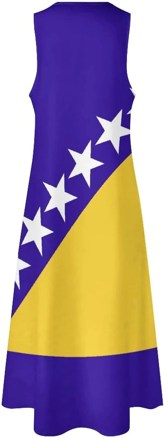 TAIZIYEAH Long Dress Elegant Casual Long Dress Bosnia and Herzegovina Flag Girls Summer Sunshine Beach Skirts for Womens S
