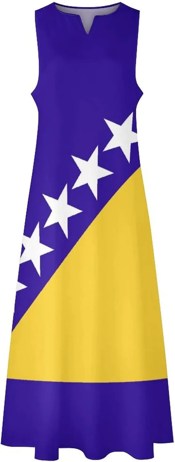 TAIZIYEAH Long Dress Elegant Casual Long Dress Bosnia and Herzegovina Flag Girls Summer Sunshine Beach Skirts for Womens S
