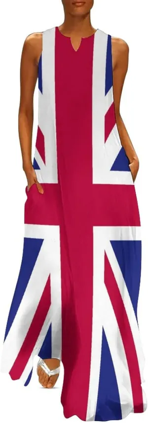 TAIZIYEAH Long Dress Elegant Casual Long Dress British Flag Girls Summer Sunshine Beach Skirts for Womens S