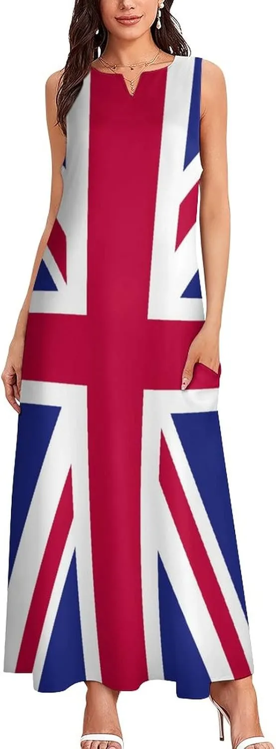 TAIZIYEAH Long Dress Elegant Casual Long Dress British Flag Girls Summer Sunshine Beach Skirts for Womens S