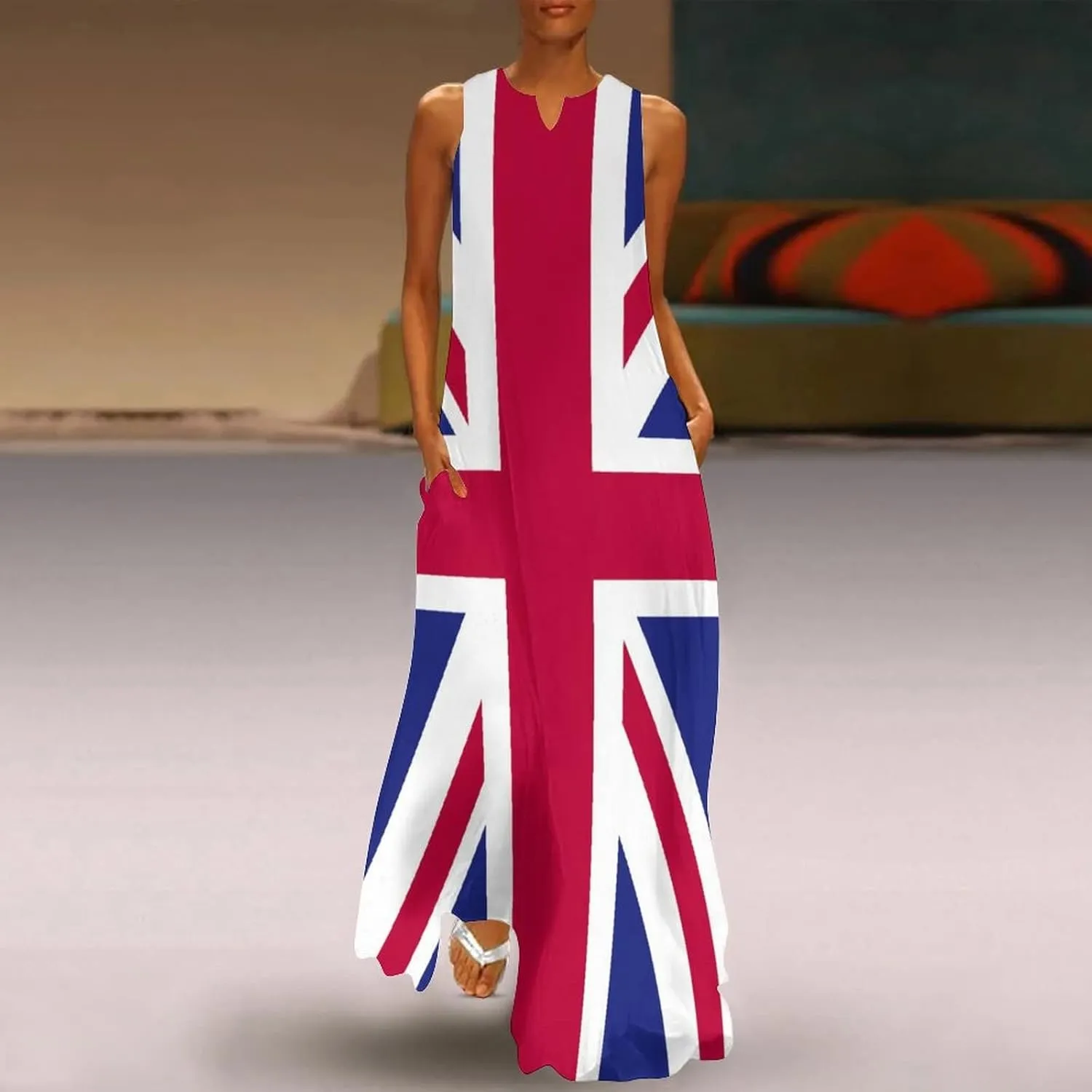 TAIZIYEAH Long Dress Elegant Casual Long Dress British Flag Girls Summer Sunshine Beach Skirts for Womens S