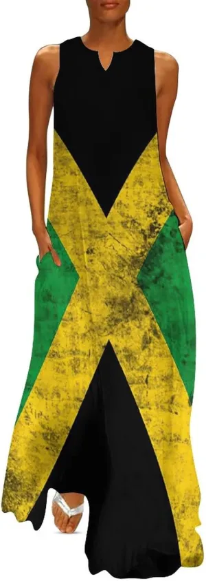 TAIZIYEAH Long Dress Elegant Casual Long Dress Jamaica Flag Girls Summer Sunshine Beach Skirts for Womens S
