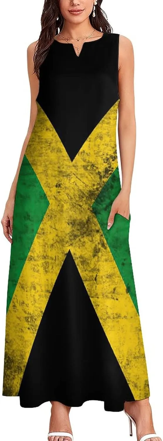 TAIZIYEAH Long Dress Elegant Casual Long Dress Jamaica Flag Girls Summer Sunshine Beach Skirts for Womens S