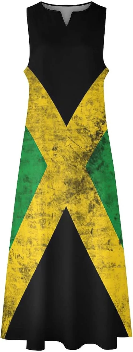 TAIZIYEAH Long Dress Elegant Casual Long Dress Jamaica Flag Girls Summer Sunshine Beach Skirts for Womens S