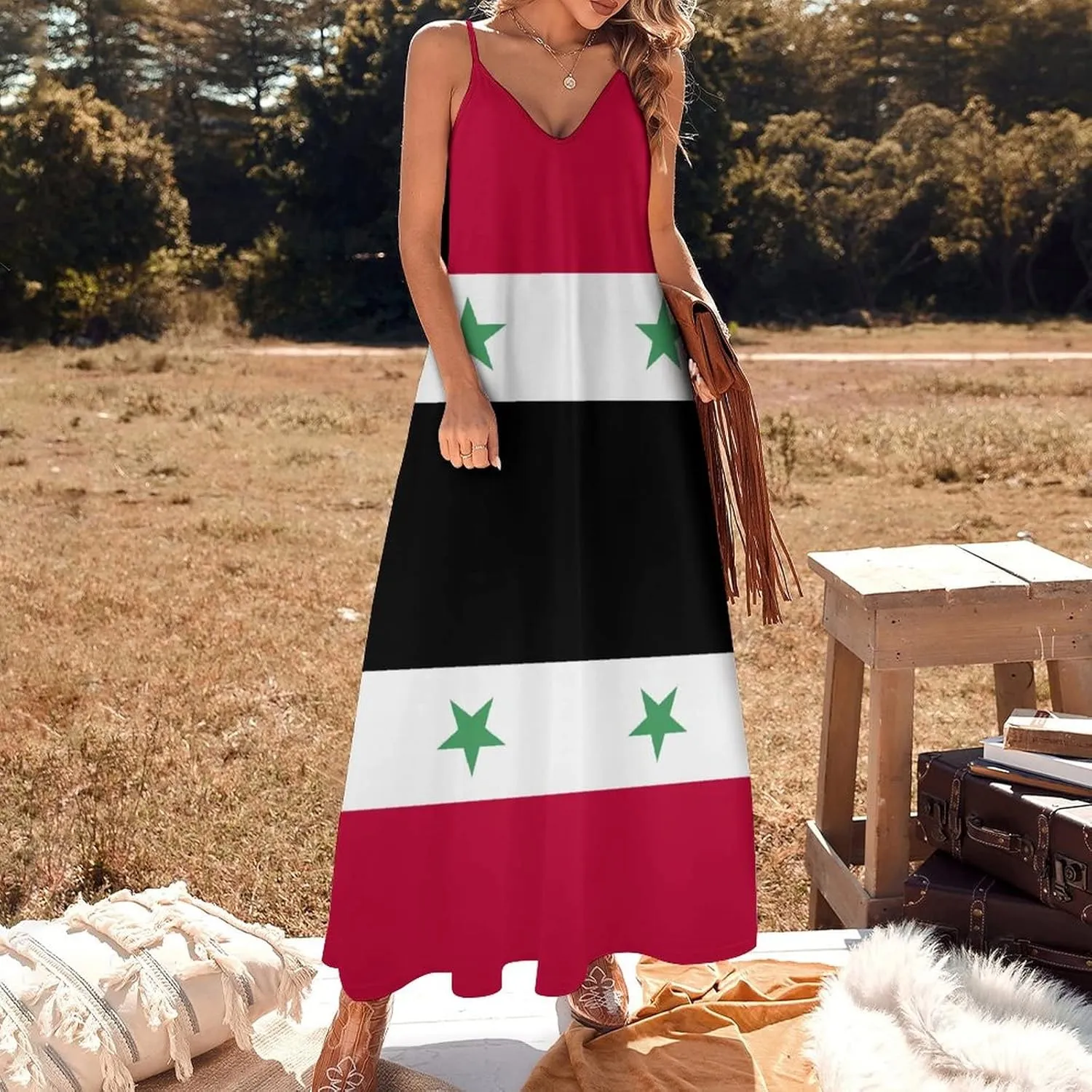 TAIZIYEAH Long Dress Elegant Casual Long Dress Syria Flag Girls Summer Sunshine Beach Skirts for Womens 3XL