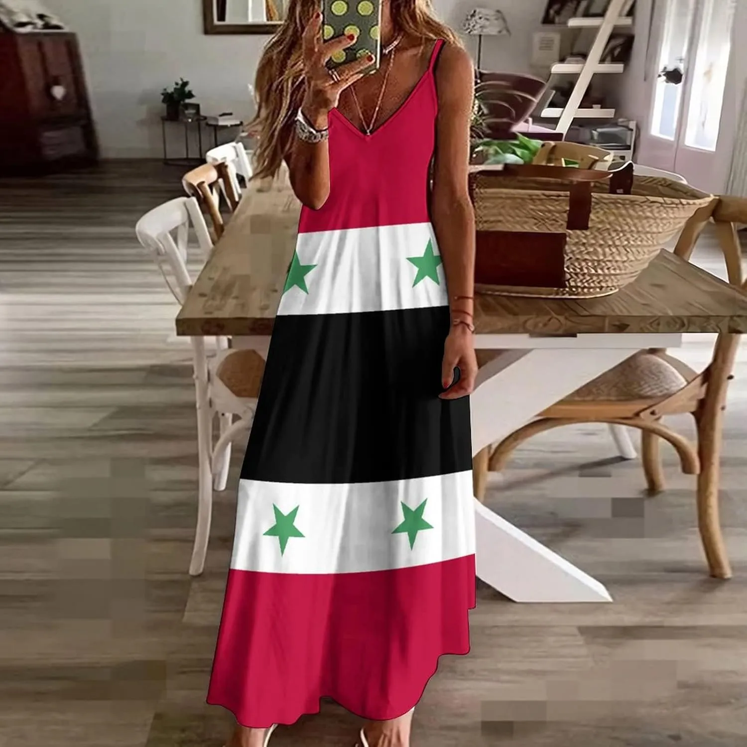 TAIZIYEAH Long Dress Elegant Casual Long Dress Syria Flag Girls Summer Sunshine Beach Skirts for Womens 3XL