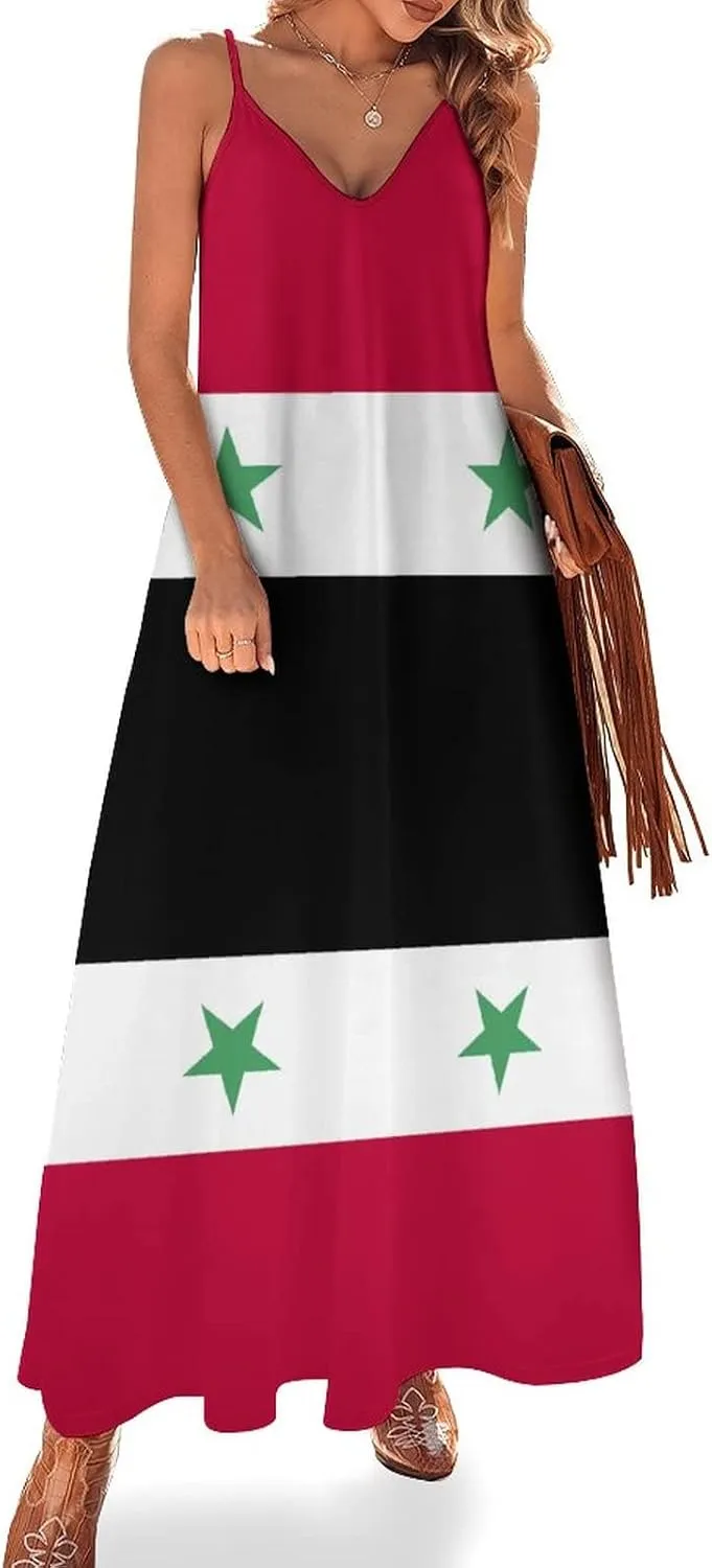 TAIZIYEAH Long Dress Elegant Casual Long Dress Syria Flag Girls Summer Sunshine Beach Skirts for Womens 3XL