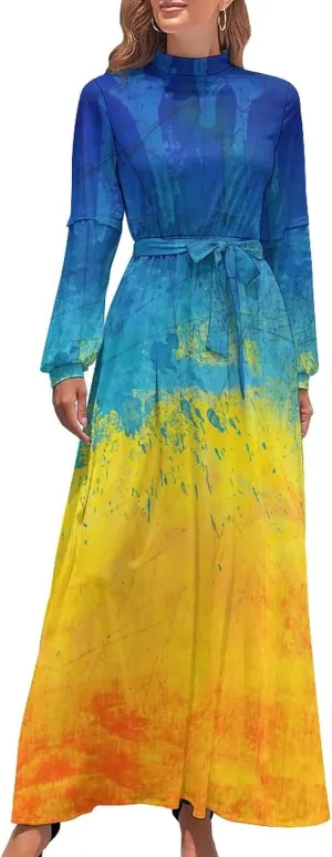 TAIZIYEAH Long Dress Elegant Casual Long Dress Ukraine Flag Girls Summer Sunshine Beach Skirts for Womens XS