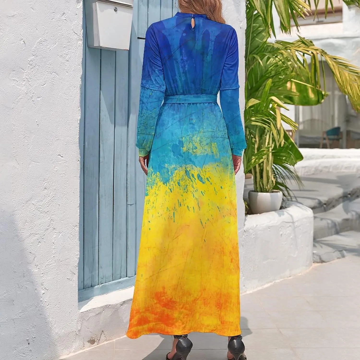 TAIZIYEAH Long Dress Elegant Casual Long Dress Ukraine Flag Girls Summer Sunshine Beach Skirts for Womens XS