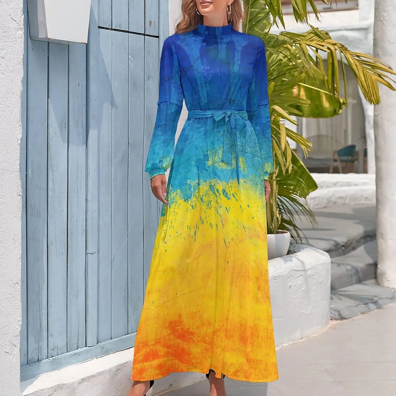 TAIZIYEAH Long Dress Elegant Casual Long Dress Ukraine Flag Girls Summer Sunshine Beach Skirts for Womens XS