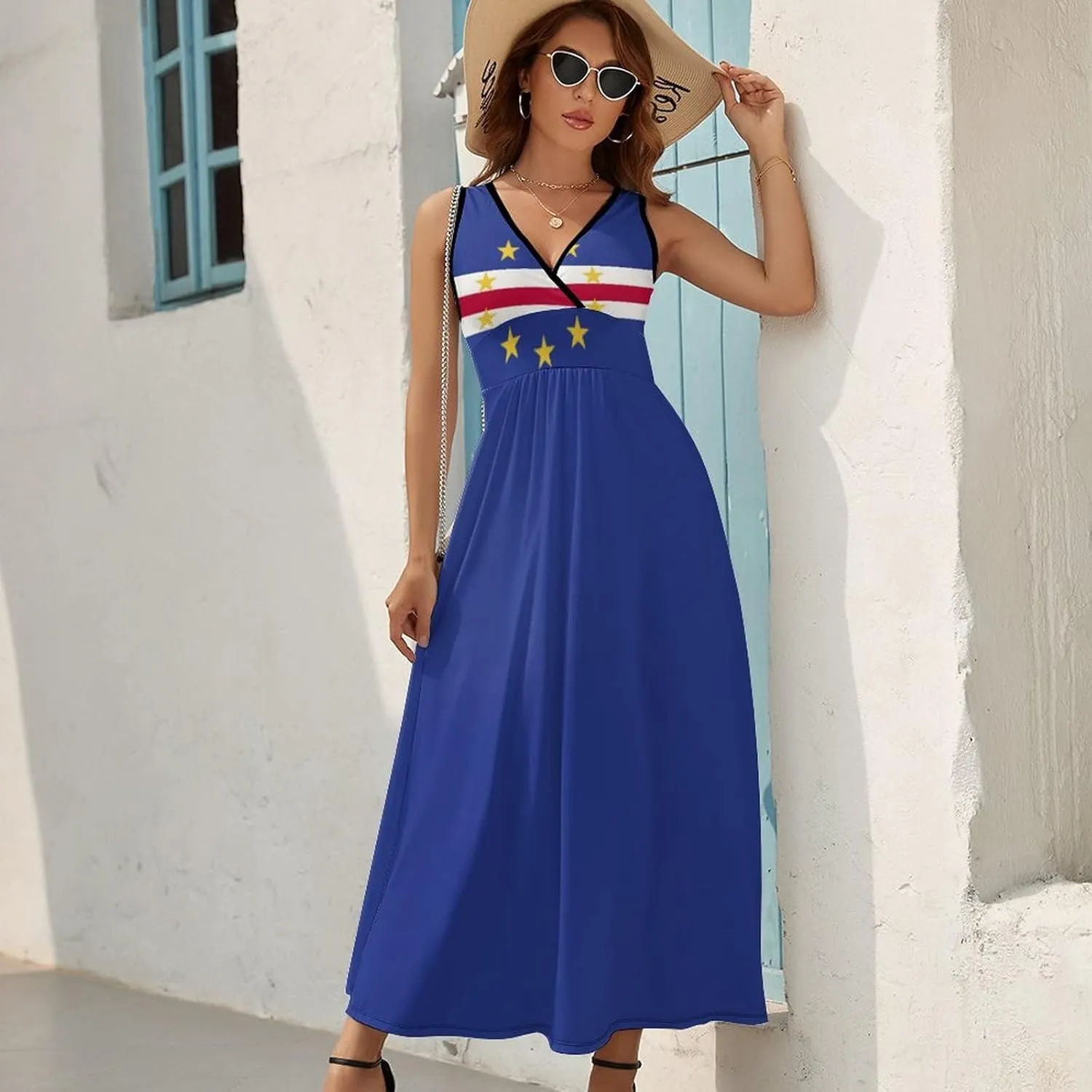 TAIZIYEAH Sleeveless Dress Cape Verde Flag Women's Summer Casual Loose Dress Long Dress Short Sleeve for Girls Fashion Skirts 2XL
