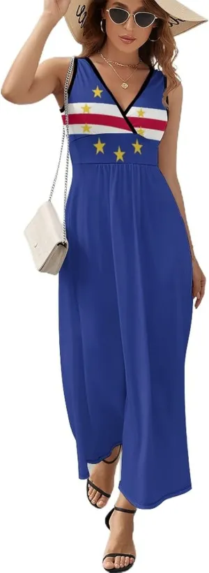TAIZIYEAH Sleeveless Dress Cape Verde Flag Women's Summer Casual Loose Dress Long Dress Short Sleeve for Girls Fashion Skirts 2XL