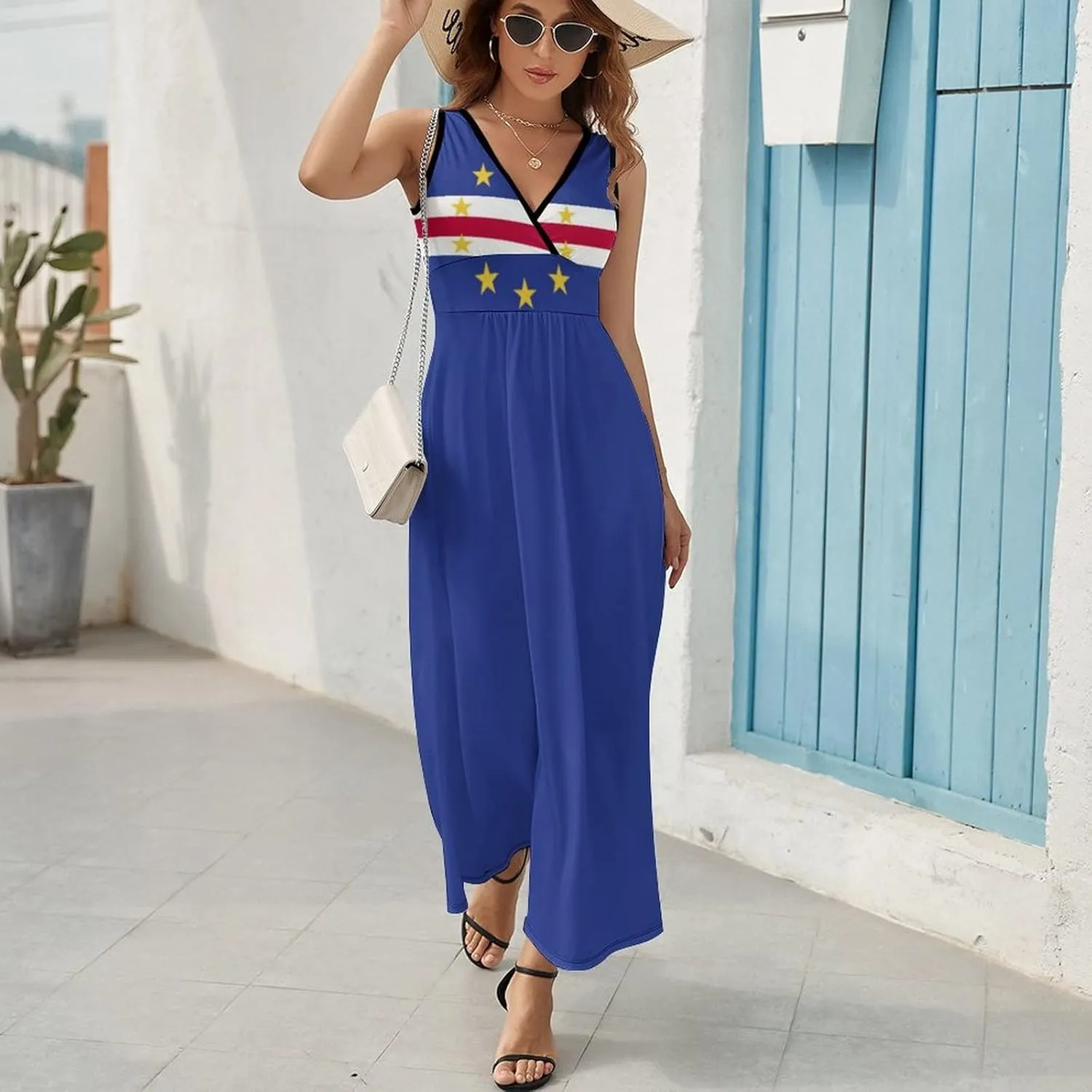 TAIZIYEAH Sleeveless Dress Cape Verde Flag Women's Summer Casual Loose Dress Long Dress Short Sleeve for Girls Fashion Skirts 2XL