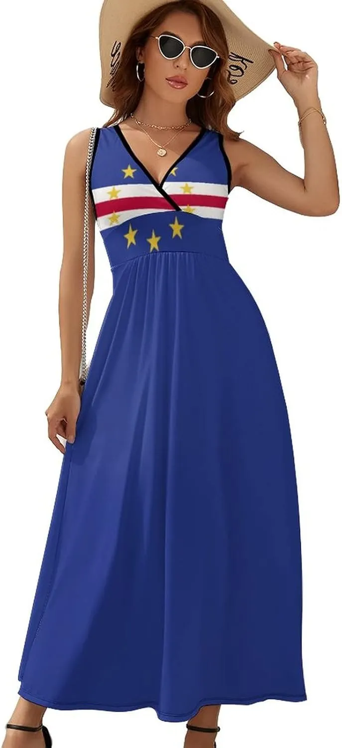 TAIZIYEAH Sleeveless Dress Cape Verde Flag Women's Summer Casual Loose Dress Long Dress Short Sleeve for Girls Fashion Skirts 2XL