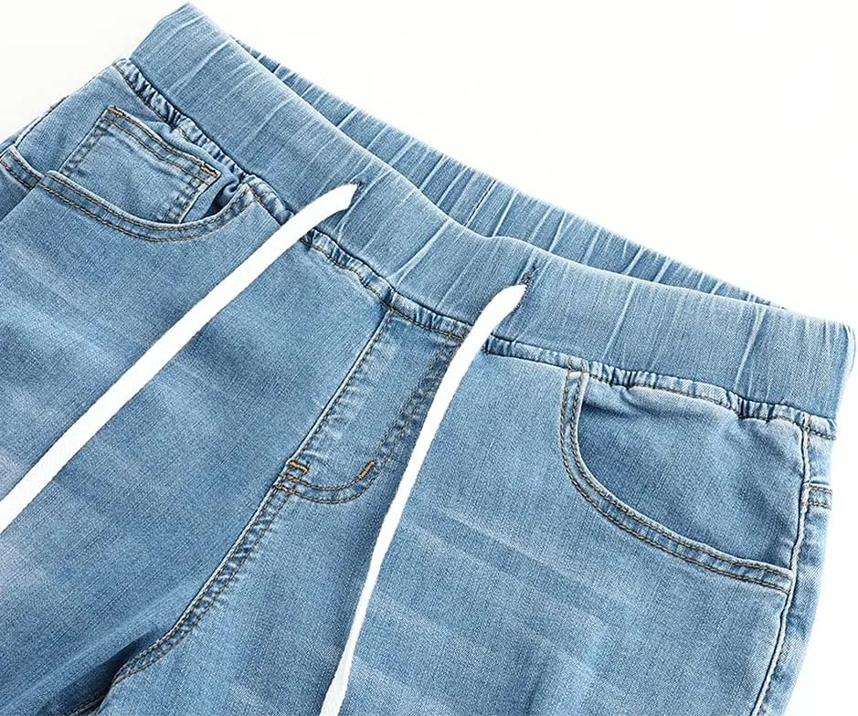 THUNDER STAR Ripped Jeans,Skinny Jeans for Women,Drawstring Mid Waist Jeans