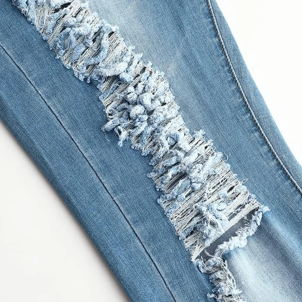THUNDER STAR Ripped Jeans,Skinny Jeans for Women,Drawstring Mid Waist Jeans