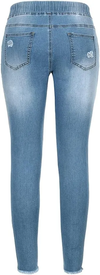 THUNDER STAR Ripped Jeans,Skinny Jeans for Women,Drawstring Mid Waist Jeans