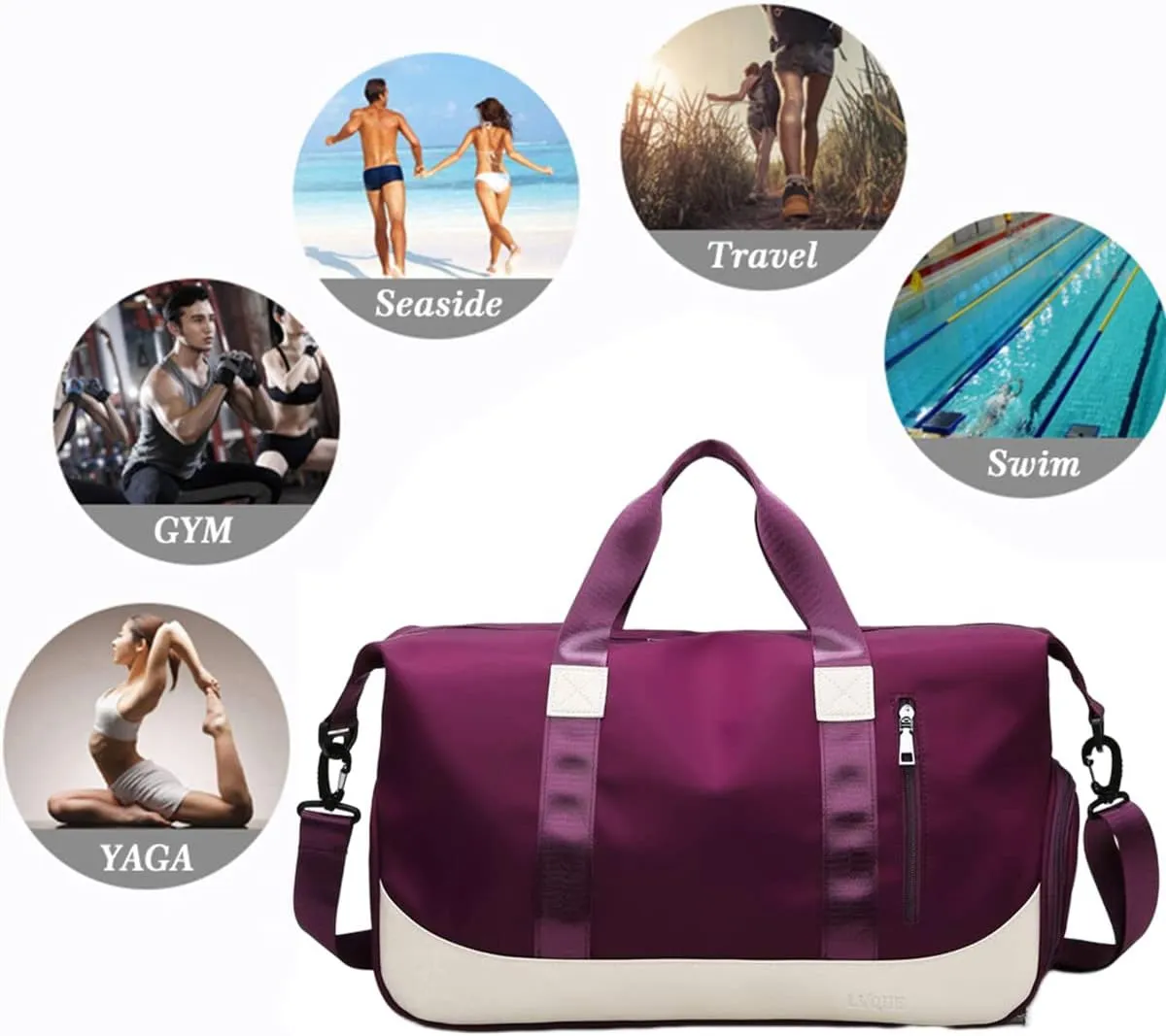 Travel Duffel Bags Weekender Overnight Shoulder Bag Carry on Bag Sports Gym Tote Bag for Women and Men(Red Purple)