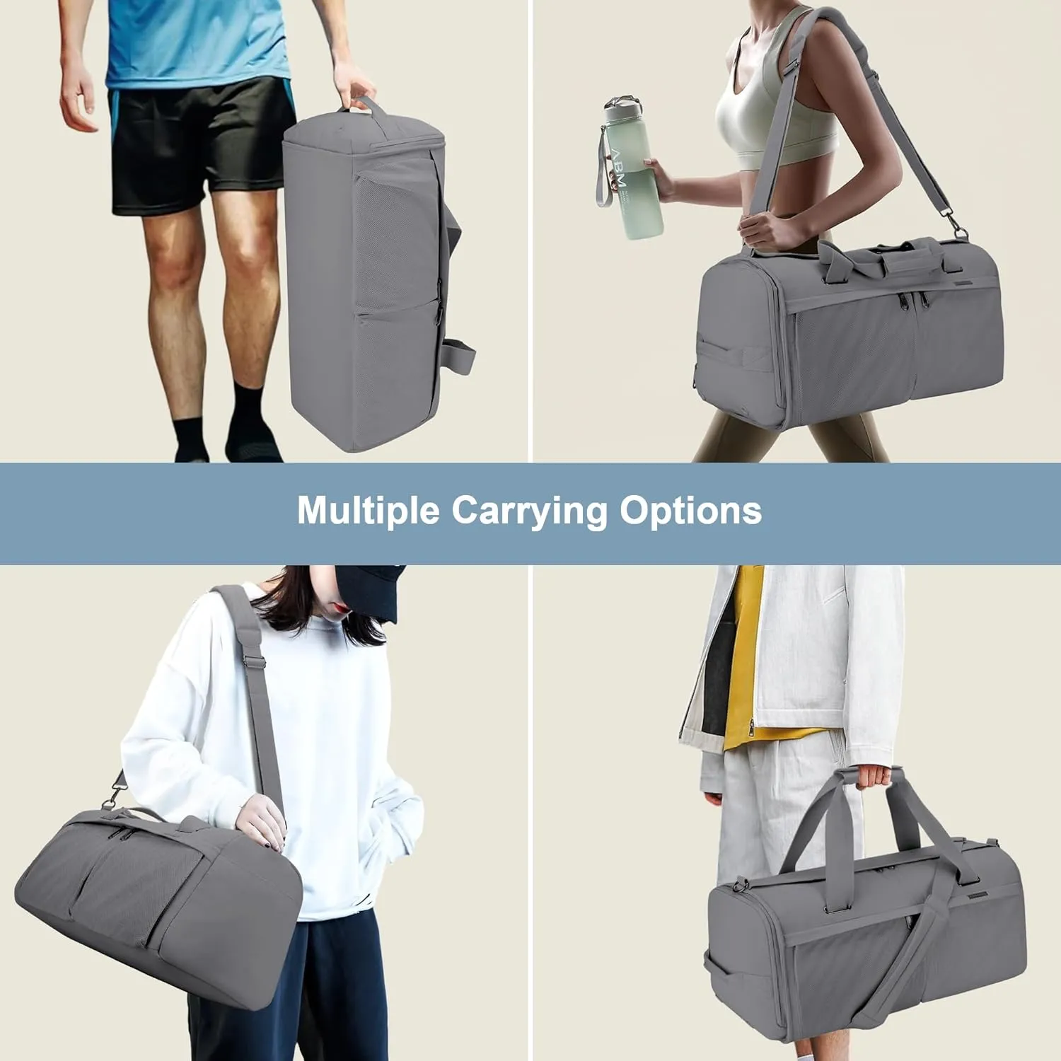 Travel Duffle Bag,Weekender Bags for Women with Shoe CompartmentCarry on Overnight Bag Gym Duffel Bag (grey)