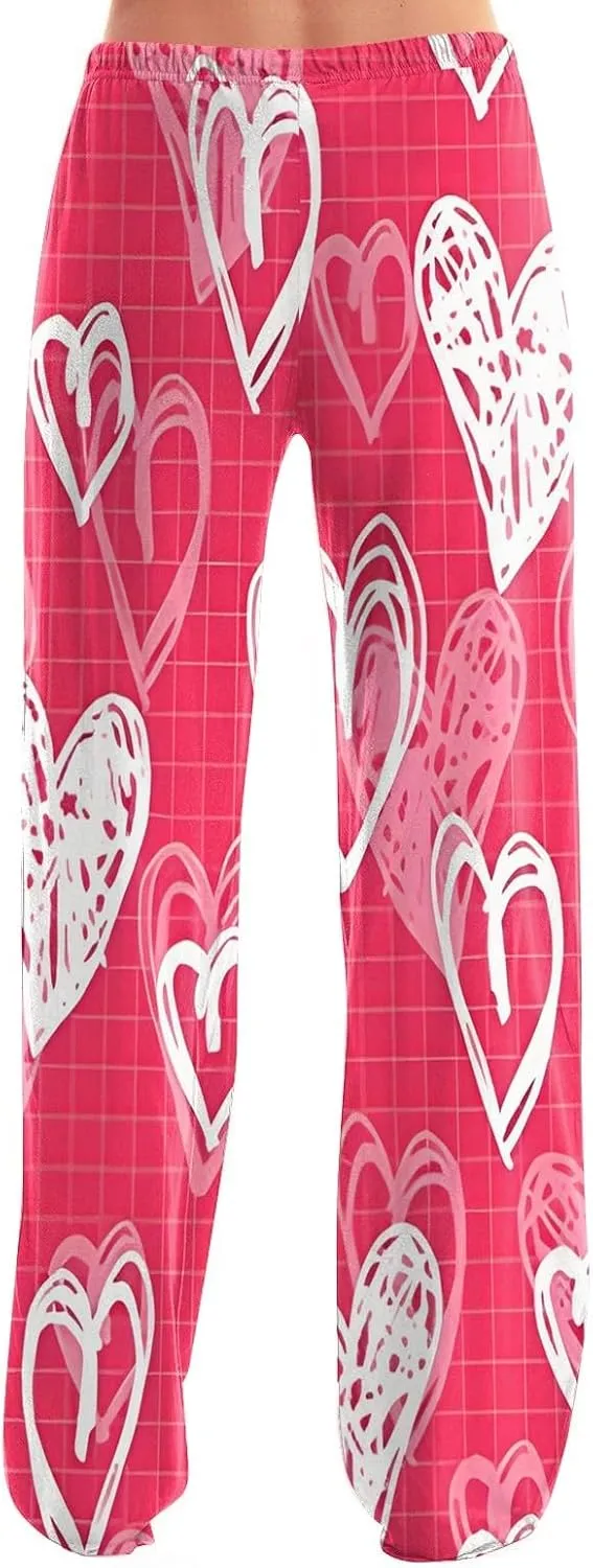 Valentines Day Pajama Pants Baggy Wide Leg Palazzo Pants Casual Comfy Lounge Pants Drawstring Elastic Waist Yoga Pants