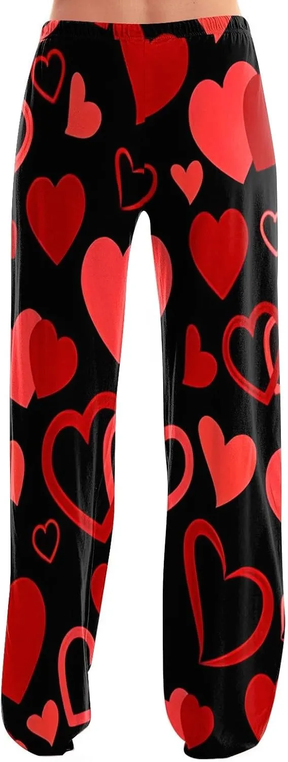 Valentines Day Pajama Pants Baggy Wide Leg Palazzo Pants Casual Comfy Lounge Pants Drawstring Elastic Waist Yoga Pants