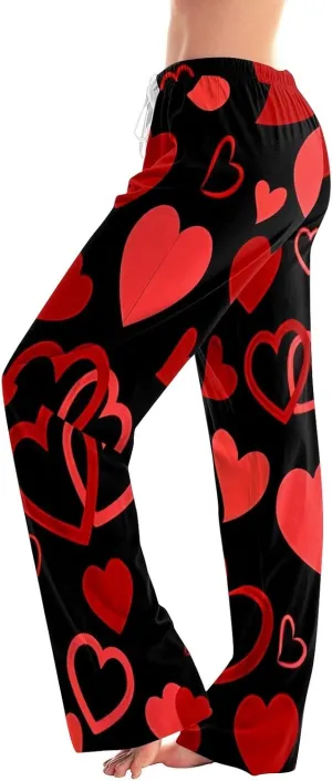 Valentines Day Pajama Pants Baggy Wide Leg Palazzo Pants Casual Comfy Lounge Pants Drawstring Elastic Waist Yoga Pants