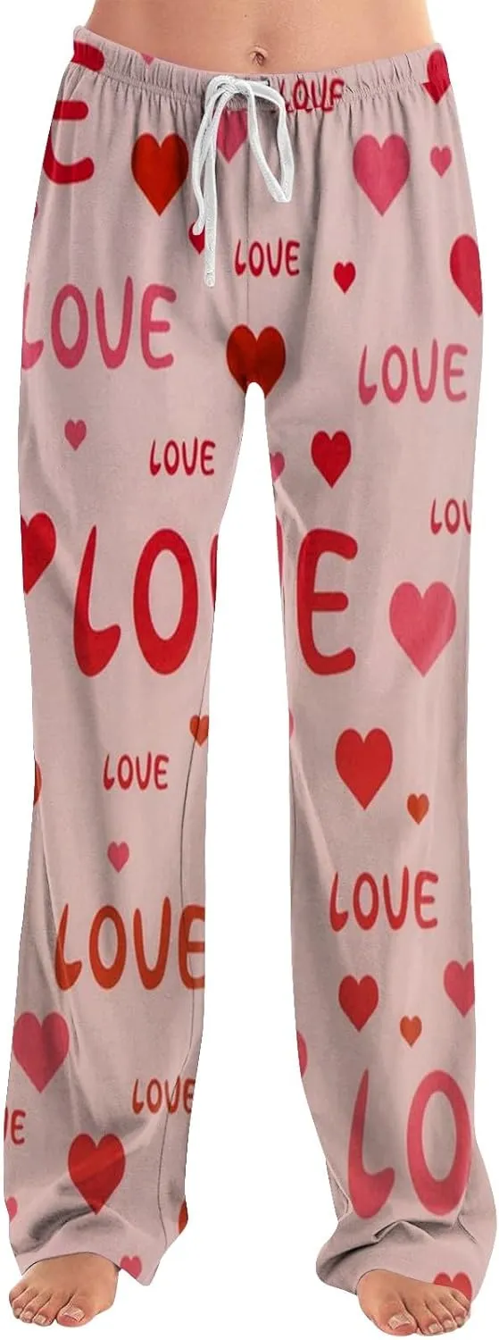Valentines Day Pajama Pants Baggy Wide Leg Palazzo Pants Casual Comfy Lounge Pants Drawstring Elastic Waist Yoga Pants