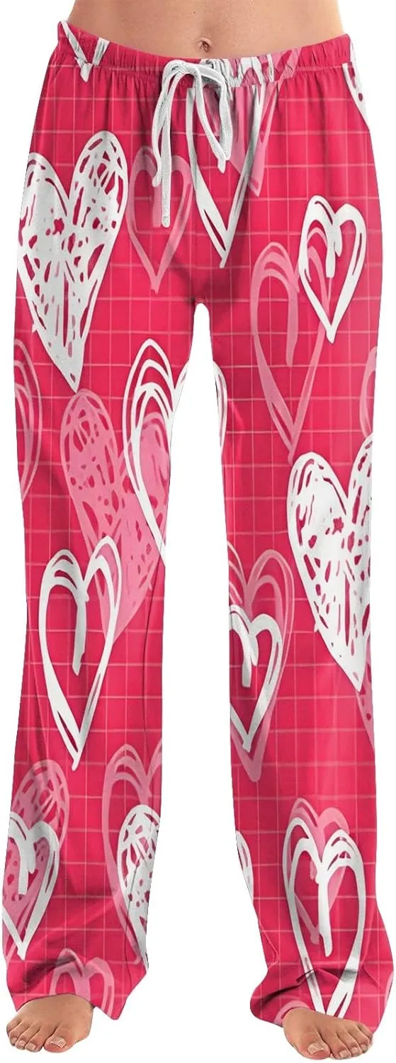 Valentines Day Pajama Pants Baggy Wide Leg Palazzo Pants Casual Comfy Lounge Pants Drawstring Elastic Waist Yoga Pants