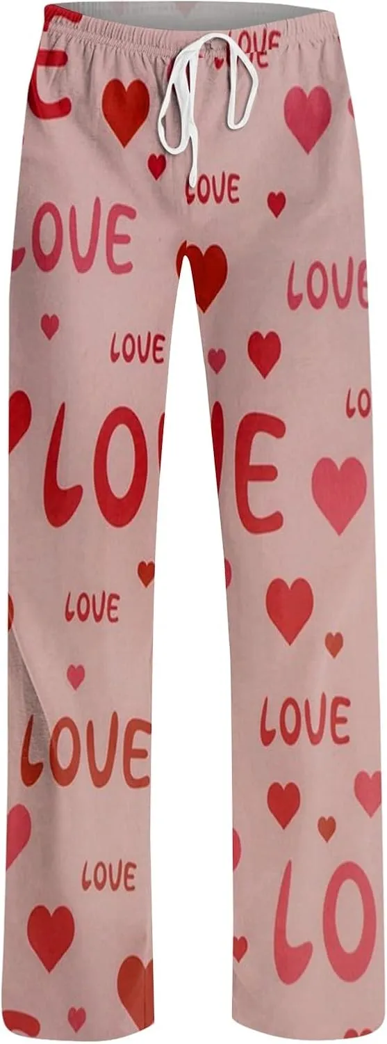 Valentines Day Pajama Pants Baggy Wide Leg Palazzo Pants Casual Comfy Lounge Pants Drawstring Elastic Waist Yoga Pants