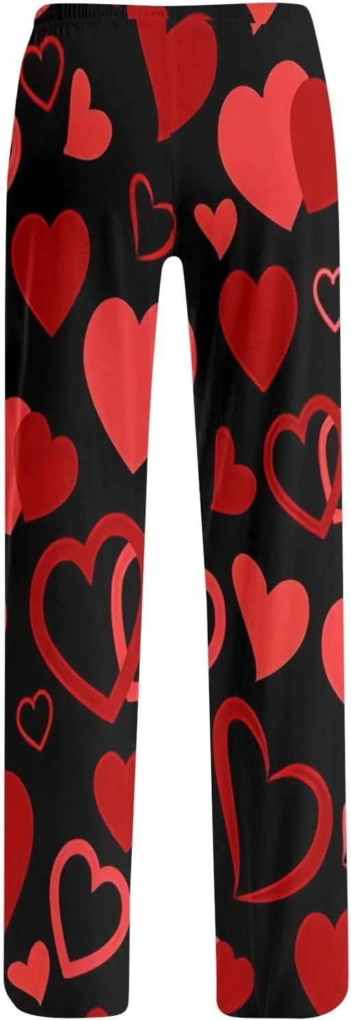 Valentines Day Pajama Pants Baggy Wide Leg Palazzo Pants Casual Comfy Lounge Pants Drawstring Elastic Waist Yoga Pants