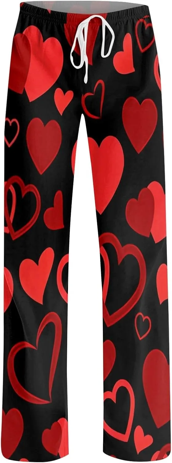 Valentines Day Pajama Pants Baggy Wide Leg Palazzo Pants Casual Comfy Lounge Pants Drawstring Elastic Waist Yoga Pants