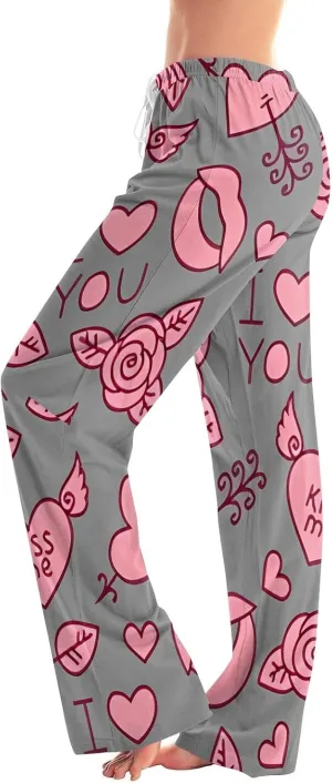 Valentines Day Pajama Pants Baggy Wide Leg Palazzo Pants Casual Comfy Lounge Pants Drawstring Elastic Waist Yoga Pants