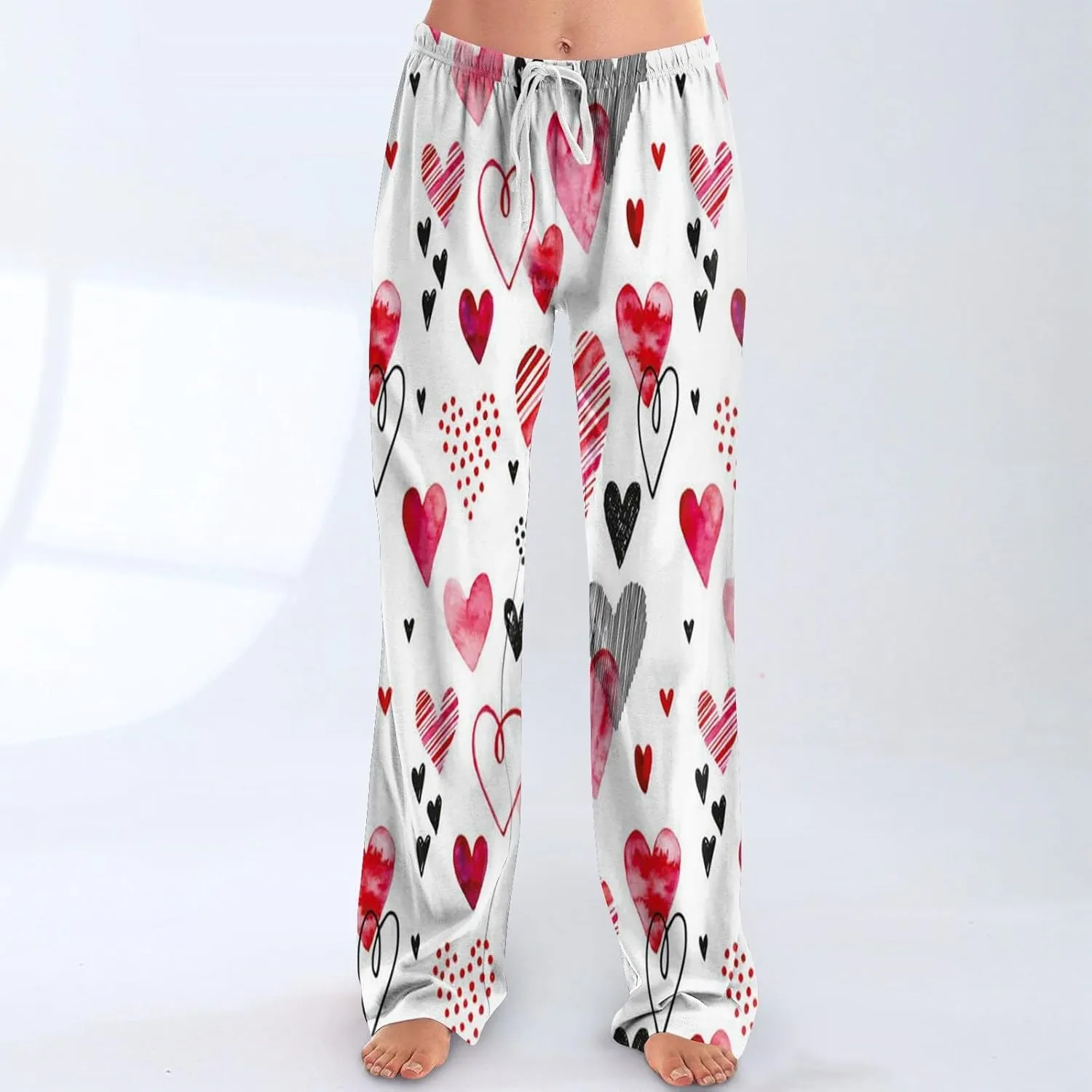 Valentines Day Pajama Pants Baggy Wide Leg Palazzo Pants Casual Comfy Lounge Pants Drawstring Elastic Waist Yoga Pants