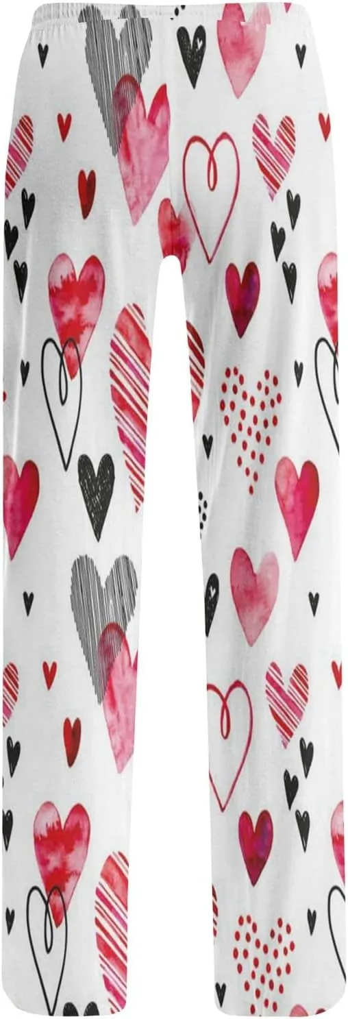 Valentines Day Pajama Pants Baggy Wide Leg Palazzo Pants Casual Comfy Lounge Pants Drawstring Elastic Waist Yoga Pants