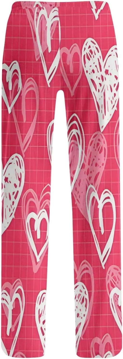 Valentines Day Pajama Pants Baggy Wide Leg Palazzo Pants Casual Comfy Lounge Pants Drawstring Elastic Waist Yoga Pants