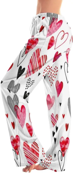 Valentines Day Pajama Pants Baggy Wide Leg Palazzo Pants Casual Comfy Lounge Pants Drawstring Elastic Waist Yoga Pants