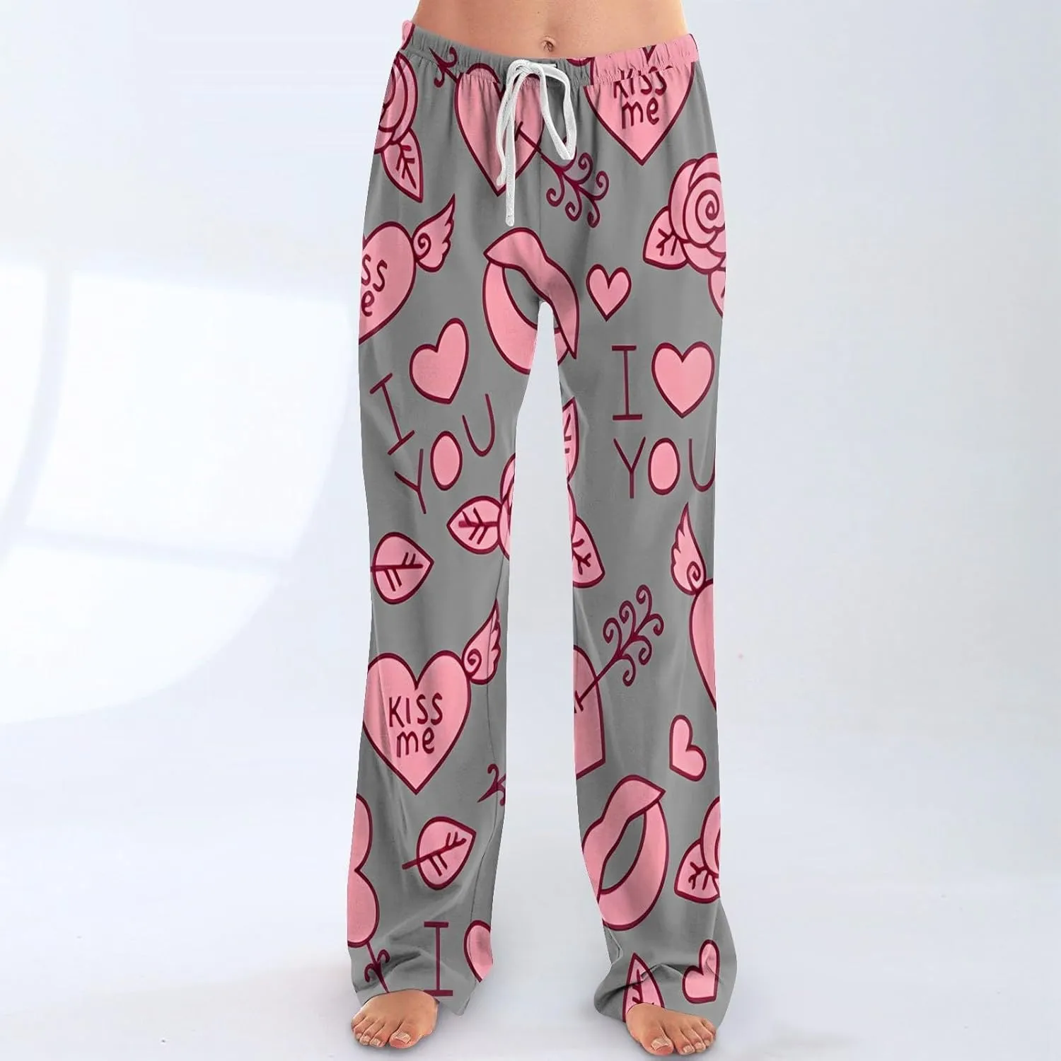 Valentines Day Pajama Pants Baggy Wide Leg Palazzo Pants Casual Comfy Lounge Pants Drawstring Elastic Waist Yoga Pants