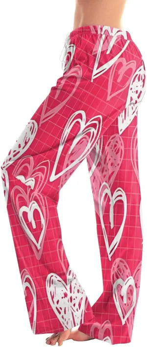 Valentines Day Pajama Pants Baggy Wide Leg Palazzo Pants Casual Comfy Lounge Pants Drawstring Elastic Waist Yoga Pants