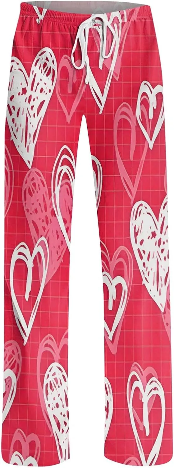 Valentines Day Pajama Pants Baggy Wide Leg Palazzo Pants Casual Comfy Lounge Pants Drawstring Elastic Waist Yoga Pants