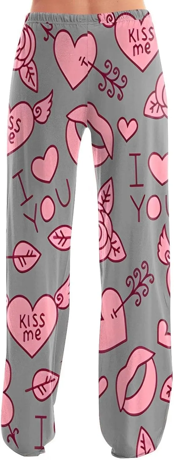 Valentines Day Pajama Pants Baggy Wide Leg Palazzo Pants Casual Comfy Lounge Pants Drawstring Elastic Waist Yoga Pants
