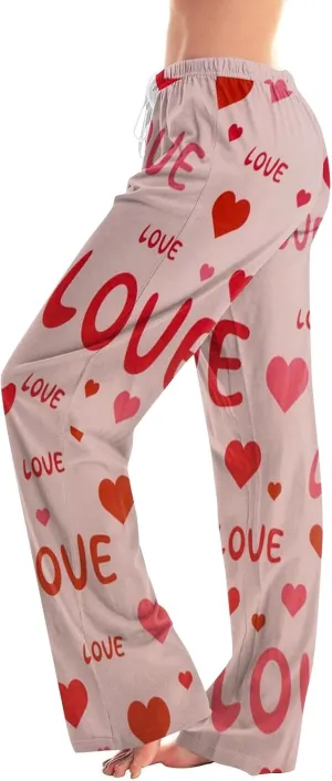 Valentines Day Pajama Pants Baggy Wide Leg Palazzo Pants Casual Comfy Lounge Pants Drawstring Elastic Waist Yoga Pants