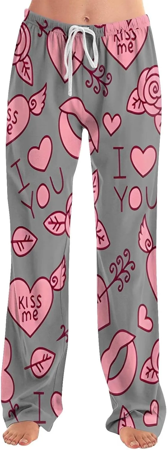 Valentines Day Pajama Pants Baggy Wide Leg Palazzo Pants Casual Comfy Lounge Pants Drawstring Elastic Waist Yoga Pants